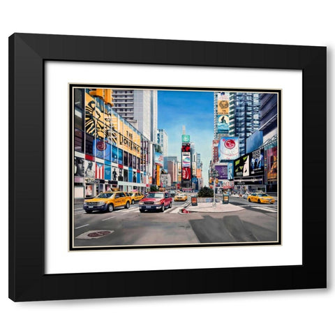Time Square Reflections Black Modern Wood Framed Art Print with Double Matting by Schuh, Michael
