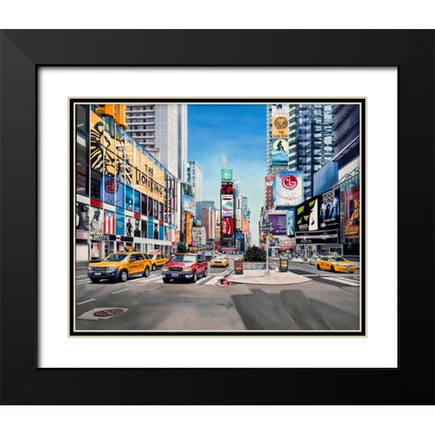 Time Square Reflections Black Modern Wood Framed Art Print with Double Matting by Schuh, Michael