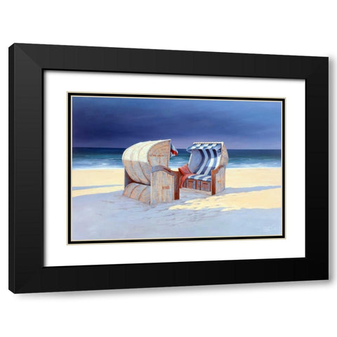Beach Chairs I Black Modern Wood Framed Art Print with Double Matting by Schneider, Sigur