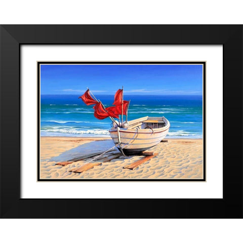 Small fishing boat Black Modern Wood Framed Art Print with Double Matting by Schneider, Sigur