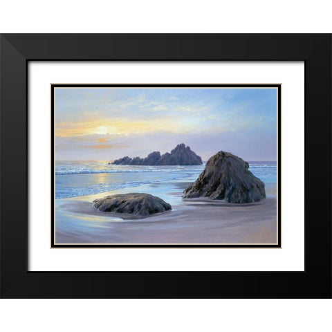 Sunset at Big Sur Black Modern Wood Framed Art Print with Double Matting by Schneider, Sigur