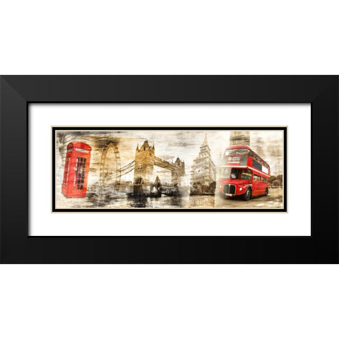 Collage London 01 Black Modern Wood Framed Art Print with Double Matting by Adamsky