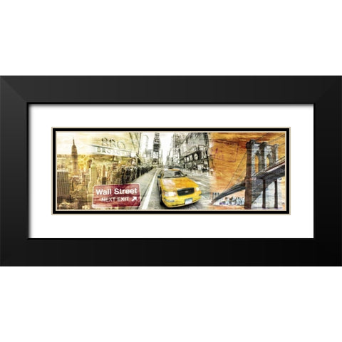 New York Collage 012 Black Modern Wood Framed Art Print with Double Matting by Adamsky