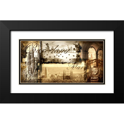 Barcelona Vintage Black Modern Wood Framed Art Print with Double Matting by Adamsky