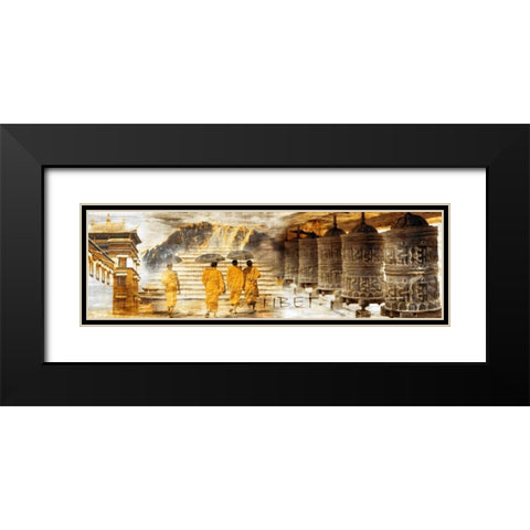 Collage Tibet Black Modern Wood Framed Art Print with Double Matting by Adamsky