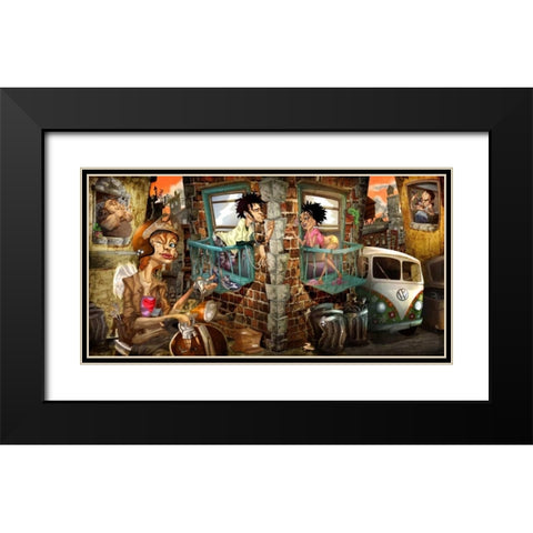 Loves Street Black Modern Wood Framed Art Print with Double Matting by Alvez, A. - Perez, A.