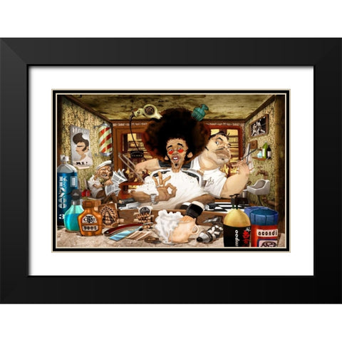 The Barbers Shop Black Modern Wood Framed Art Print with Double Matting by Alvez, A. - Perez, A.