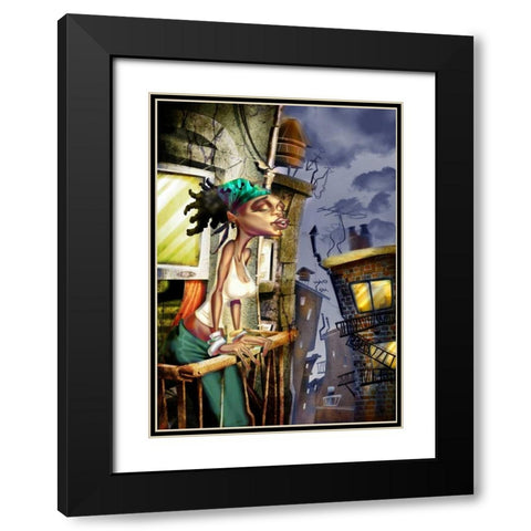 Girl on the Balcony -2 Black Modern Wood Framed Art Print with Double Matting by Alvez, A. - Perez, A.