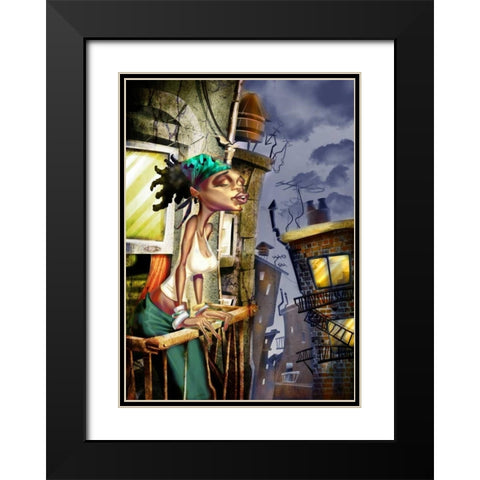 Girl on the Balcony -2 Black Modern Wood Framed Art Print with Double Matting by Alvez, A. - Perez, A.