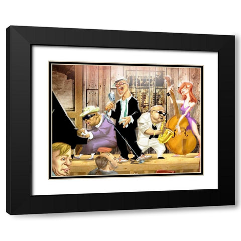 Musicians Jam Session Black Modern Wood Framed Art Print with Double Matting by Alvez, A. - Perez, A.