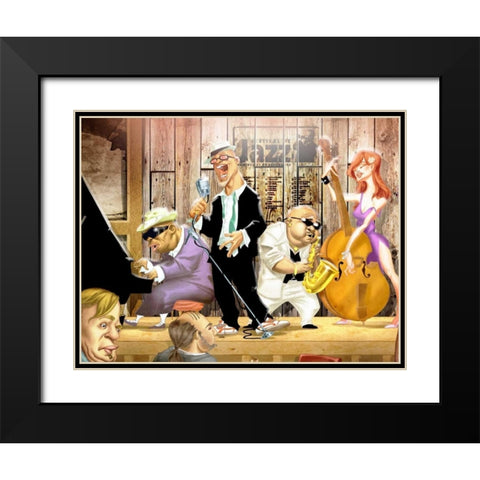 Musicians Jam Session Black Modern Wood Framed Art Print with Double Matting by Alvez, A. - Perez, A.