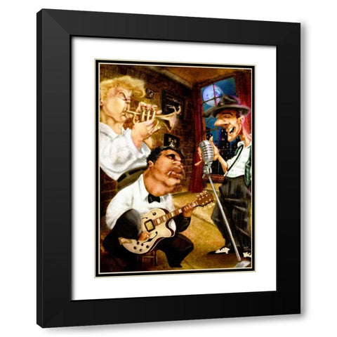 Band Jazz Club Black Modern Wood Framed Art Print with Double Matting by Alvez, A. - Perez, A.