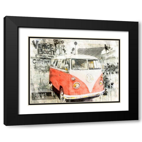 Beach Van - red Black Modern Wood Framed Art Print with Double Matting by Sola, Bresso