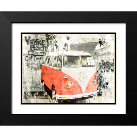 Beach Van - red Black Modern Wood Framed Art Print with Double Matting by Sola, Bresso