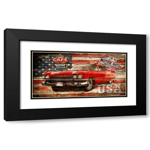 USA Collage 2 Black Modern Wood Framed Art Print with Double Matting by Robins, John H.