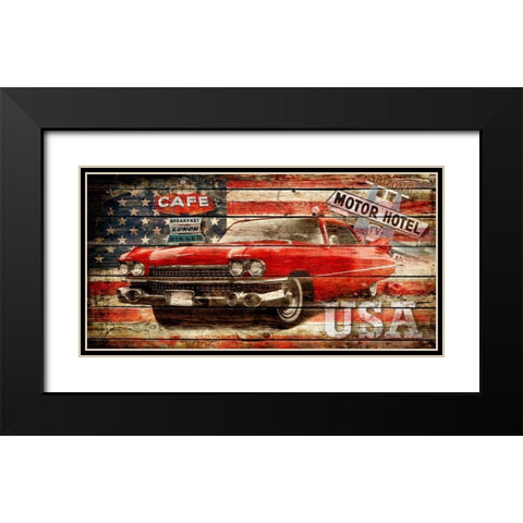 USA Collage 2 Black Modern Wood Framed Art Print with Double Matting by Robins, John H.