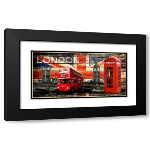 UK Collage 4 Black Modern Wood Framed Art Print with Double Matting by Robins, John H.