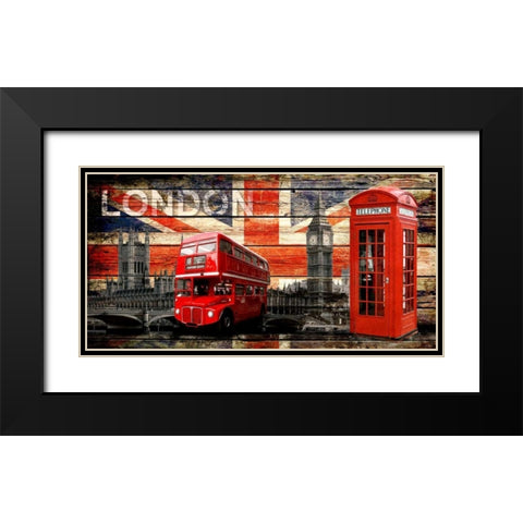 UK Collage 4 Black Modern Wood Framed Art Print with Double Matting by Robins, John H.