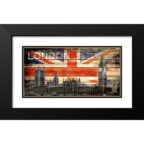 UK Collage 2 Black Modern Wood Framed Art Print with Double Matting by Robins, John H.