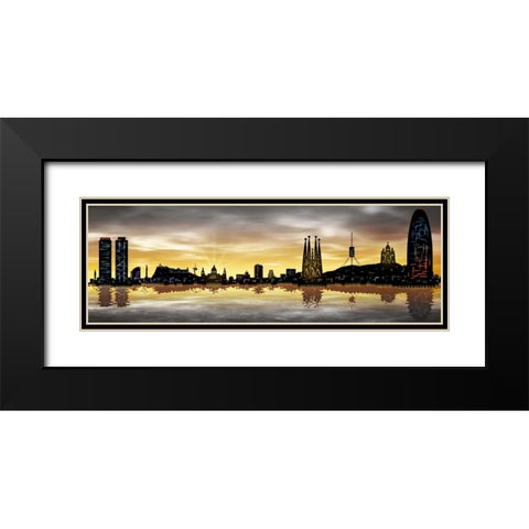 Skyline Barcelona 05 Black Modern Wood Framed Art Print with Double Matting by Ferriz, Jose
