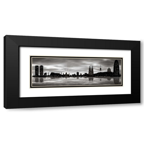Skyline Barcelona 04 Black Modern Wood Framed Art Print with Double Matting by Ferriz, Jose