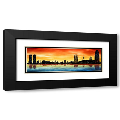 Skyline Barcelona 03 Black Modern Wood Framed Art Print with Double Matting by Ferriz, Jose