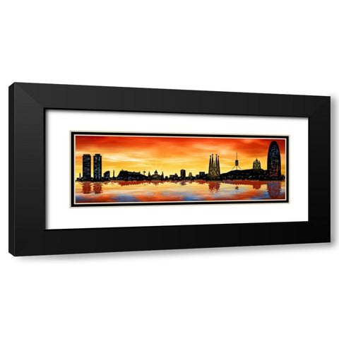 Skyline Barcelona 02 Black Modern Wood Framed Art Print with Double Matting by Ferriz, Jose