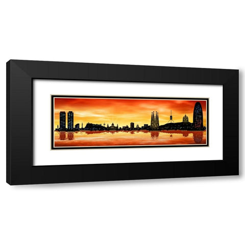 Skyline Barcelona 01 Black Modern Wood Framed Art Print with Double Matting by Ferriz, Jose