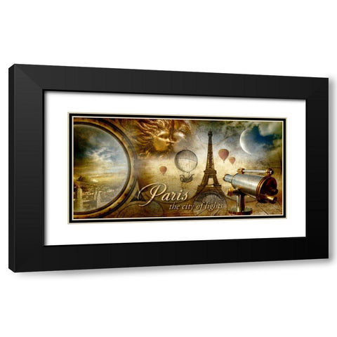 Collage Paris Fantasy Black Modern Wood Framed Art Print with Double Matting by Robert, Paul