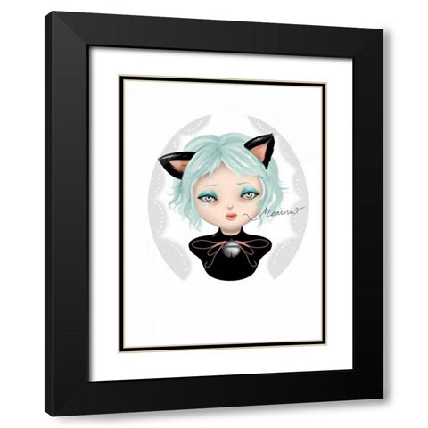 Cat face Black Modern Wood Framed Art Print with Double Matting by Yuste, Patricia
