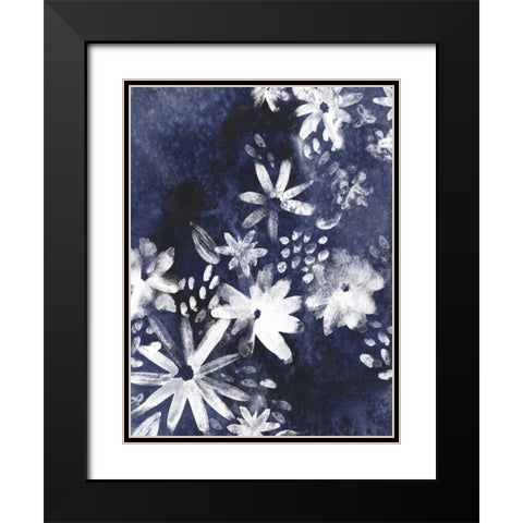 Indigo Floral Gesture I Black Modern Wood Framed Art Print with Double Matting by Vess, June Erica