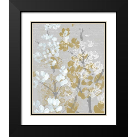 Mustard on Grey Blooms I Black Modern Wood Framed Art Print with Double Matting by Goldberger, Jennifer