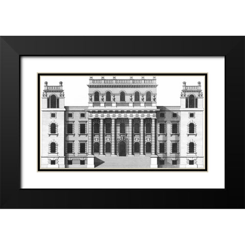 Custom Vintage Facade Blueprint VI Black Modern Wood Framed Art Print with Double Matting by Hulsburgh, H.