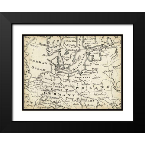 Map of Europe Grid V Black Modern Wood Framed Art Print with Double Matting by Jeffreys, T.