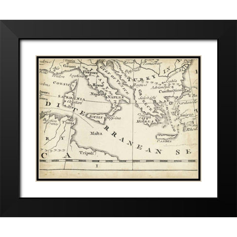 Map of Europe Grid VIII Black Modern Wood Framed Art Print with Double Matting by Jeffreys, T.