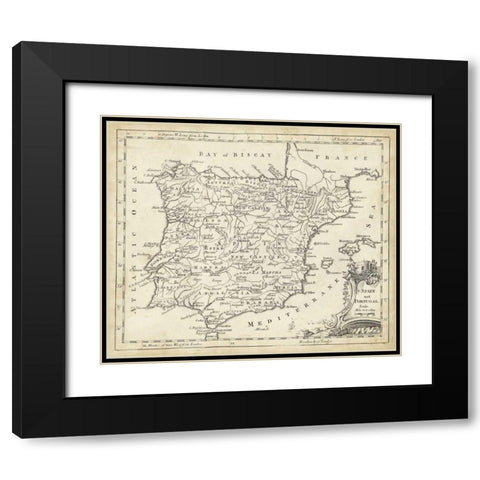 Map of Spain Black Modern Wood Framed Art Print with Double Matting by Jeffreys, T.