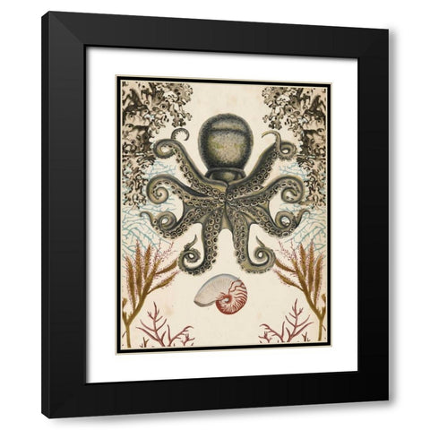 Antiquarian Menagerie - Octopus Black Modern Wood Framed Art Print with Double Matting by McCavitt, Naomi