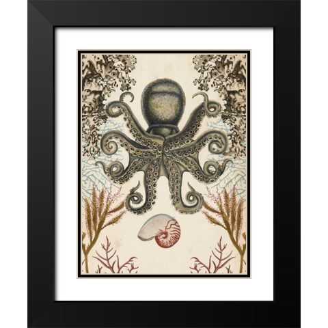 Antiquarian Menagerie - Octopus Black Modern Wood Framed Art Print with Double Matting by McCavitt, Naomi