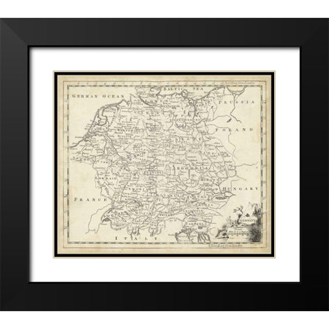 Map of Germany Black Modern Wood Framed Art Print with Double Matting by Jeffreys, T.