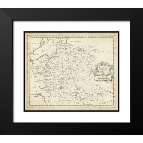 Map of Poland Black Modern Wood Framed Art Print with Double Matting by Jeffreys, T.