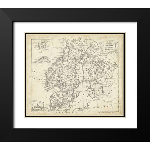 Map of Sweden and Denmark Black Modern Wood Framed Art Print with Double Matting by Jeffreys, T.