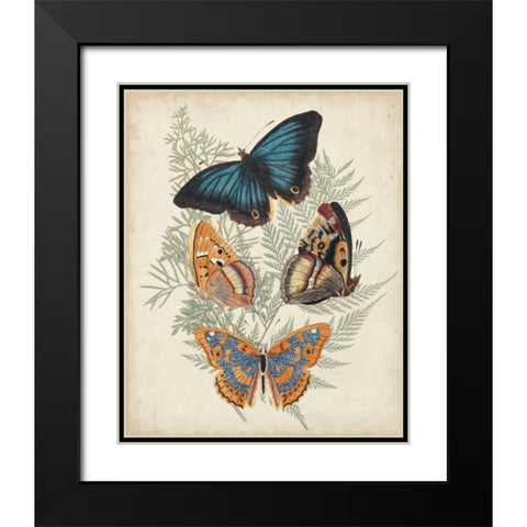 Butterflies and Ferns V Black Modern Wood Framed Art Print with Double Matting by Vision Studio