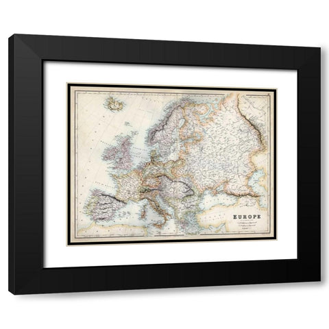 Pastel Map of Europe Black Modern Wood Framed Art Print with Double Matting by Swanston, G.H.