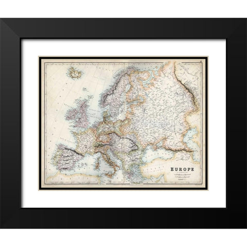Pastel Map of Europe Black Modern Wood Framed Art Print with Double Matting by Swanston, G.H.