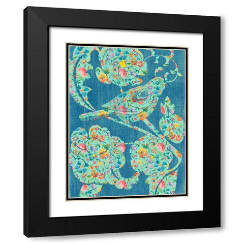 Floral Birds I Black Modern Wood Framed Art Print with Double Matting by Zarris, Chariklia