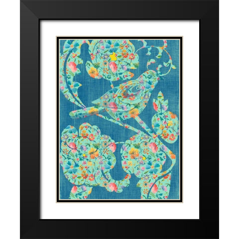 Floral Birds I Black Modern Wood Framed Art Print with Double Matting by Zarris, Chariklia