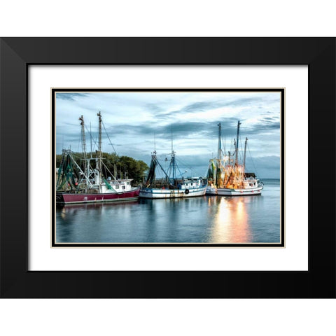 The Shrimping Fleet  Black Modern Wood Framed Art Print with Double Matting by Head, Danny