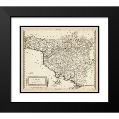 Antique Map of Tuscany Black Modern Wood Framed Art Print with Double Matting by Unknown