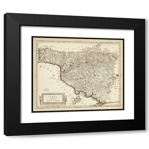 Antique Map of Tuscany  Black Modern Wood Framed Art Print with Double Matting by Unknown