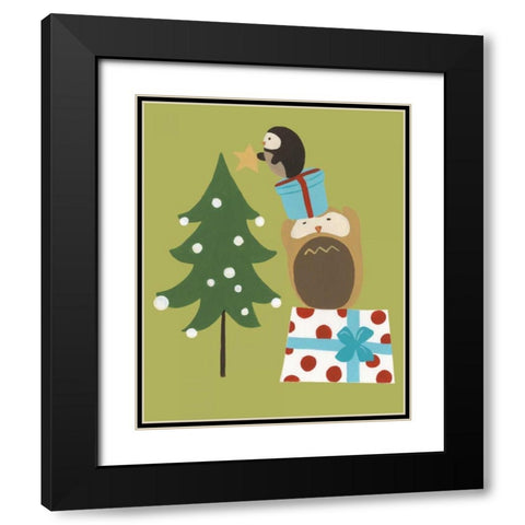 Happy Owlidays VI Black Modern Wood Framed Art Print with Double Matting by Vess, June Erica